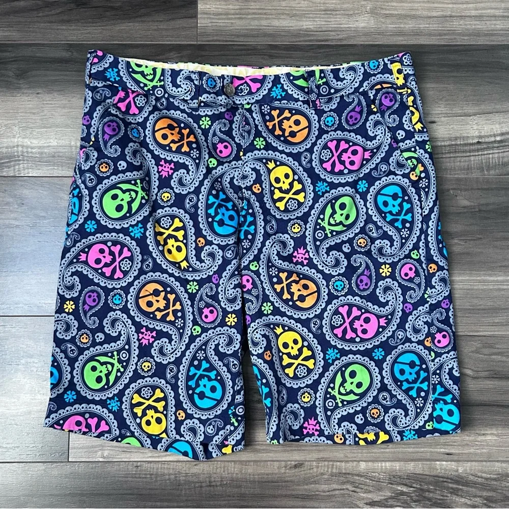 Loudmouth Skull Crossbones Paisley Shiver Me Timbers Golf Shorts Size 36 Color - Picture 1 of 8
